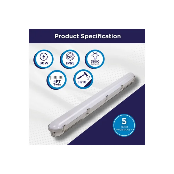 Bright Source 4ft Twin 30w CCT IP65 Non-Corrosive