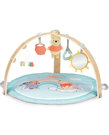 Bright Starts Disney Baby Winnie the Pooh Hunny Hangout Activity Gym with Tummy Time Pillow and Reversible Mat, 5 Pooh Bear Toys Included, Unisex, Newborn and Up