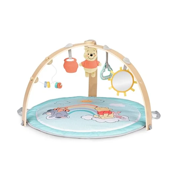Bright Starts Disney Baby Winnie the Pooh Hunny Hangout Activity Gym with Tummy Time Pillow and Reversible Mat, 5 Pooh Bear Toys Included, Unisex, Newborn and Up