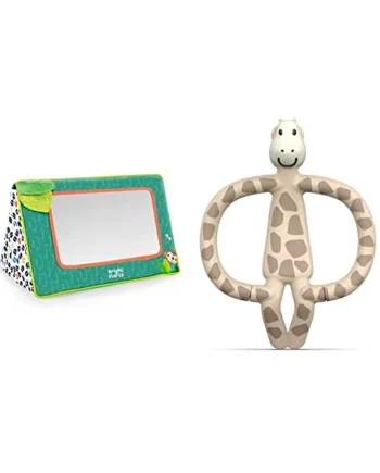 Bright Starts, Sit and See Safari Floor Mirror Tummy Time Activity Toy & Matchstick Monkey, Antimicrobial Silicone Teether & Gel Applicator, 3 Months Old+, 11 cm, Gigi Giraffe, Pack of 1