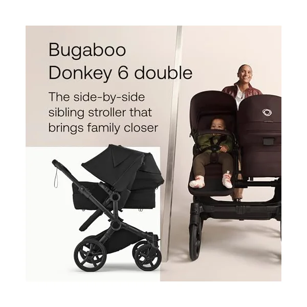 Bugaboo Donkey 6 Double Stroller, Side-by-Side Convertible Pushchair for Newborn and Toddler, Reversible Seat, Easy to Maneuver All-Terrain Wheels and One Hand Steering, Heritage Black