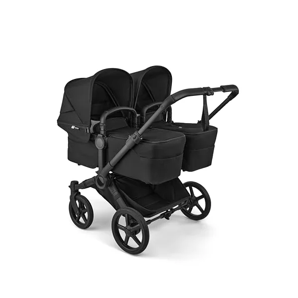 Bugaboo Donkey 6 Twin Stroller, Side-by-Side Convertible Pushchair for Newborn and Toddler Twins from Birth, Reversible Seat, Easy to Maneuver All-Terrain Wheels and One Hand Steering, Heritage Black