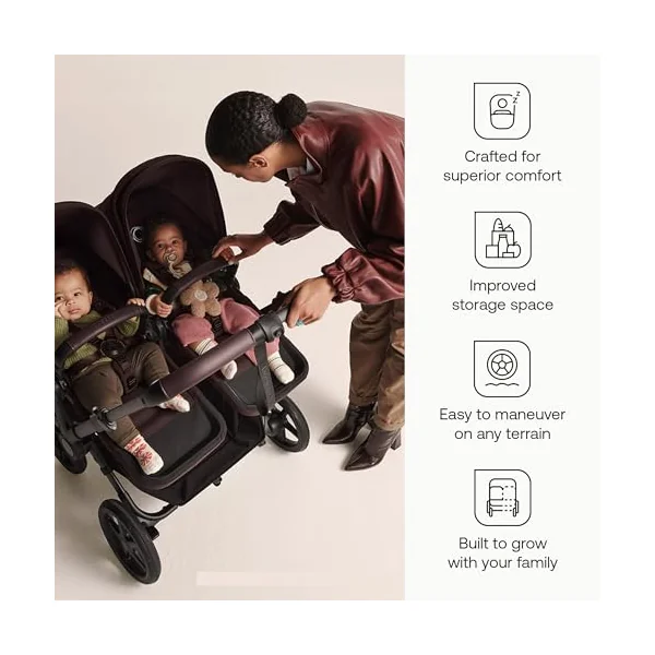 Bugaboo Donkey 6 Twin Stroller, Side-by-Side Convertible Pushchair for Newborn and Toddler Twins from Birth, Reversible Seat, Easy to Maneuver All-Terrain Wheels and One Hand Steering, Heritage Black