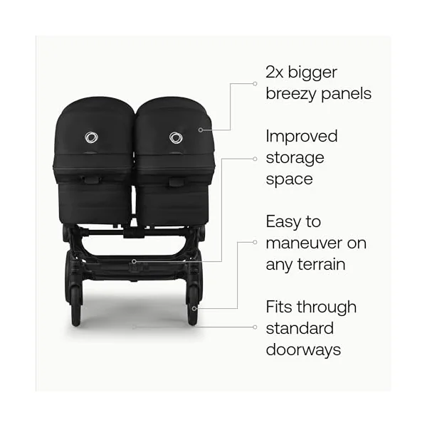 Bugaboo Donkey 6 Twin Stroller, Side-by-Side Convertible Pushchair for Newborn and Toddler Twins from Birth, Reversible Seat, Easy to Maneuver All-Terrain Wheels and One Hand Steering, Heritage Black