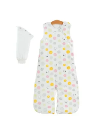 BugBag Baby sleeping bag with detachable sleeves & split legs, 100% super soft cotton. A lightweight, breathable baby sleep bag in 1.5 tog or 2.5 tog, size 18- 36 Months, Dots & Smiles (1.5tog)