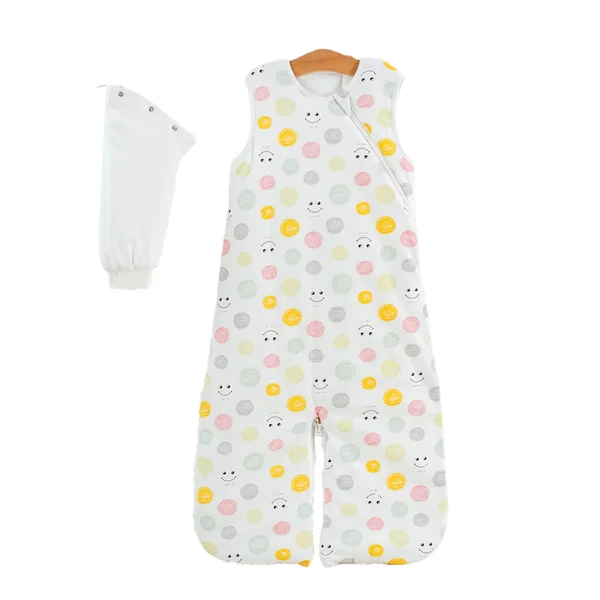 BugBag Baby sleeping bag with detachable sleeves & split legs, 100% super soft cotton. A lightweight, breathable baby sleep bag in 1.5 tog or 2.5 tog, size 18- 36 Months, Dots & Smiles (1.5tog)