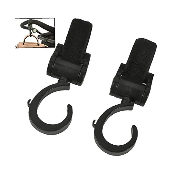 Buggy Clips 360 Rotation Hook Your Shopping Bag Handbag Changing Bag on Your Stroller Pram Pushchair Black 2 Pack