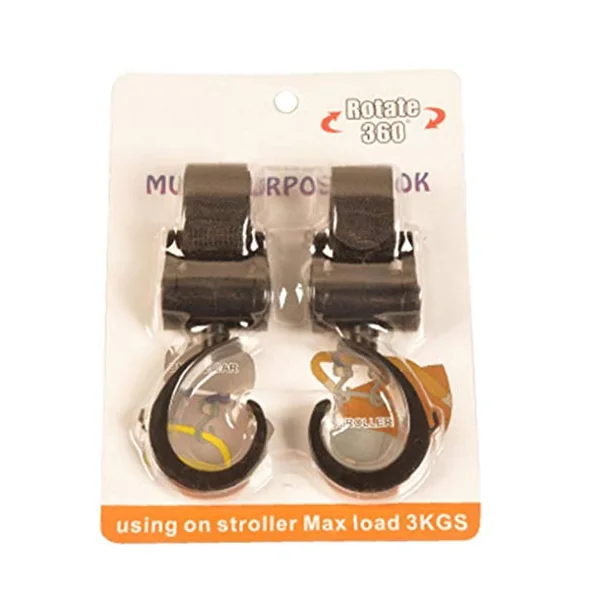 Buggy Clips 360 Rotation Hook Your Shopping Bag Handbag Changing Bag on Your Stroller Pram Pushchair Black 2 Pack