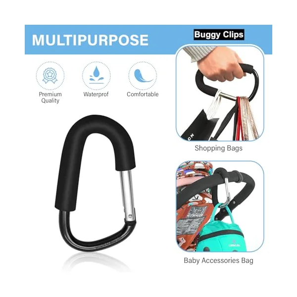 Buggy Clips x2 Heavy Duty Pram Clips - Ideal Stroller Hooks for Baby Pushchair Shopping and Changing Bags