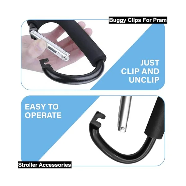 Buggy Clips x2 Heavy Duty Pram Clips - Ideal Stroller Hooks for Baby Pushchair Shopping and Changing Bags