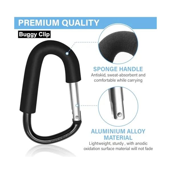 Buggy Clips x2 Heavy Duty Pram Clips - Ideal Stroller Hooks for Baby Pushchair Shopping and Changing Bags