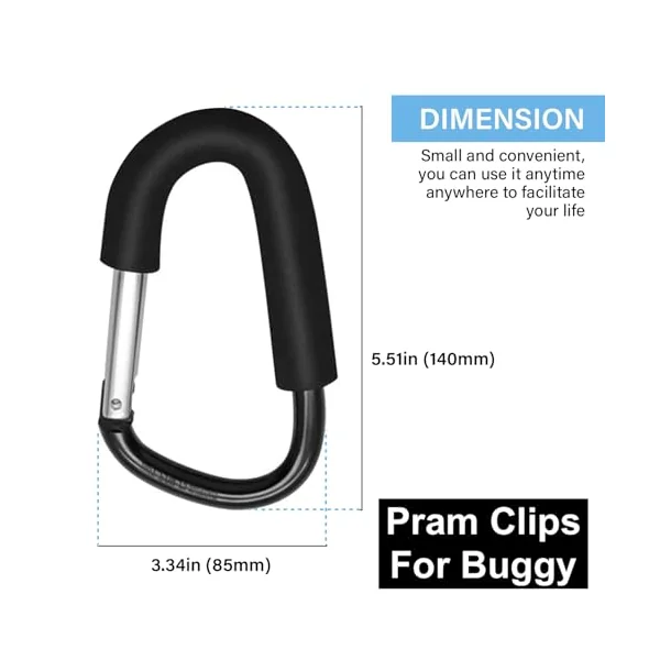 Buggy Clips x2 Heavy Duty Pram Clips - Ideal Stroller Hooks for Baby Pushchair Shopping and Changing Bags