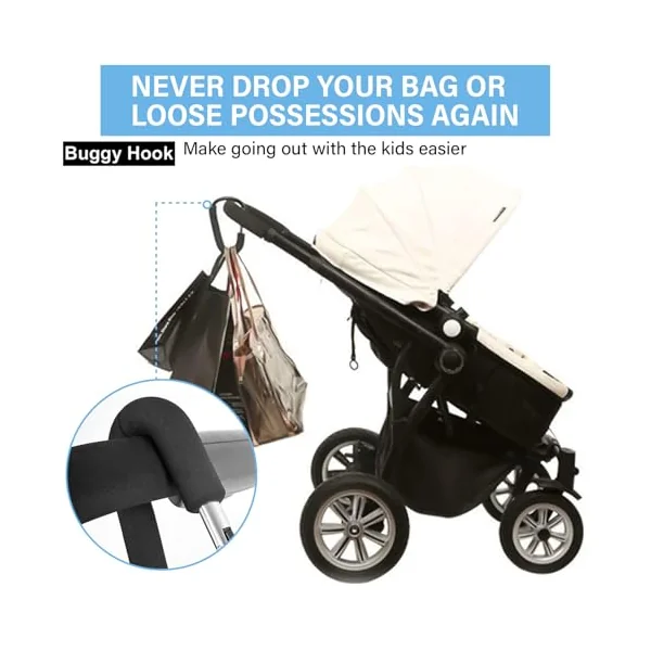 Buggy Clips x2 Heavy Duty Pram Clips - Ideal Stroller Hooks for Baby Pushchair Shopping and Changing Bags