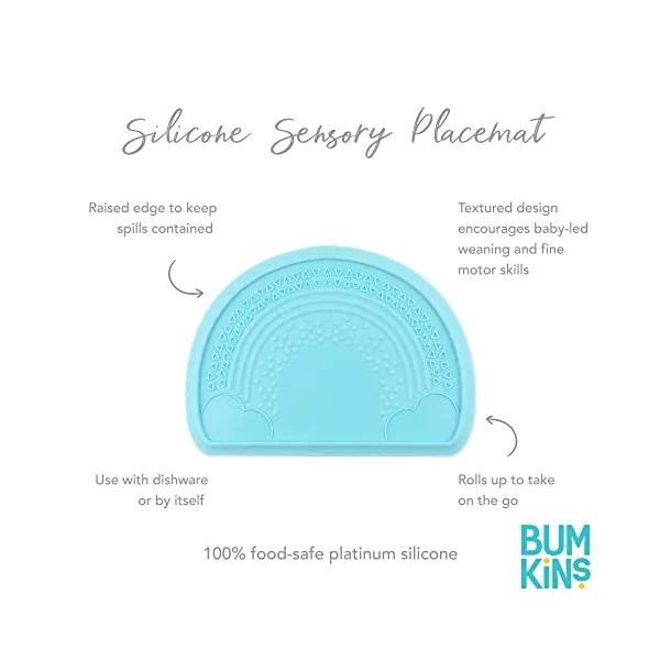 Bumkins Baby Silicone Sensory Placemat, Toddler Placemat, Suction Placemat for Restaurants, Feeding for High Chairs and Tables, Baby Led Weaning, Ages 6 Months Up