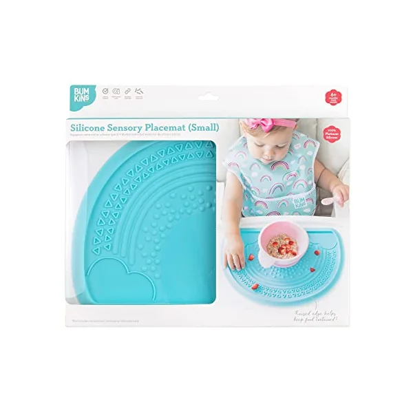 Bumkins Baby Silicone Sensory Placemat, Toddler Placemat, Suction Placemat for Restaurants, Feeding for High Chairs and Tables, Baby Led Weaning, Ages 6 Months Up