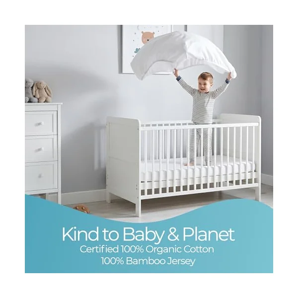 Bundle - 70x140cm - 2 Fitted Cot Bed Sheets and Mattress Protector | Award Winning Certified 100% Organic Cotton Fitted Sheets And 100% Bamboo Waterproof Mattress Protector for Everyday Bedding