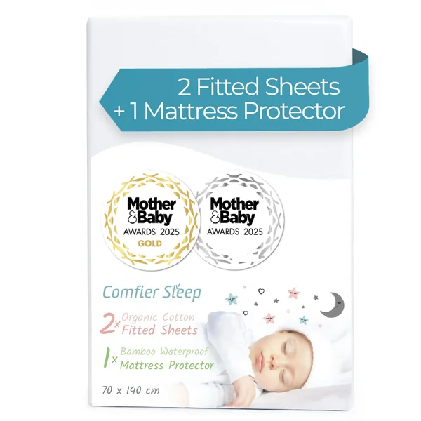 Bundle - 70x140cm - 2 Fitted Cot Bed Sheets and Mattress Protector | Award Winning Certified 100% Organic Cotton Fitted Sheets And 100% Bamboo Waterproof Mattress Protector for Everyday Bedding