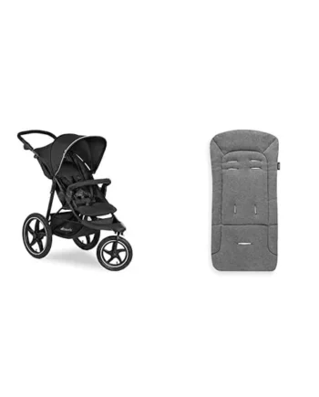 Bundle of Hauck Runner 2, Black - Jogging & Running Pushchair, XL Air Wheels, All Terrain Buggy, with Raincover + Hauck Padded Pushchair Liner, Charcoal