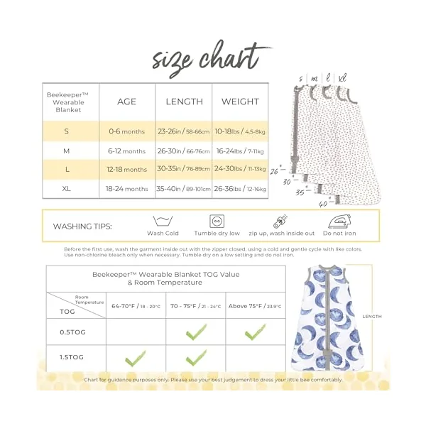 Burt's Bees Baby Unisex Baby Beekeeper Wearable Blanket, 100% Organic Cotton, Swaddle Bag Wearable Blanket (pack of 1)