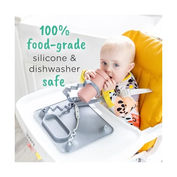 BUSY BABY Silicone Mat Bundle - 1 Original Mat Plus 1 Mini Mat, NEW Stronger Suction Cups, 6 Straps to Secure Baby Essentials and Keep Them Off the Floor, Baby Led Weaning, Wet Bag Included (Tan)