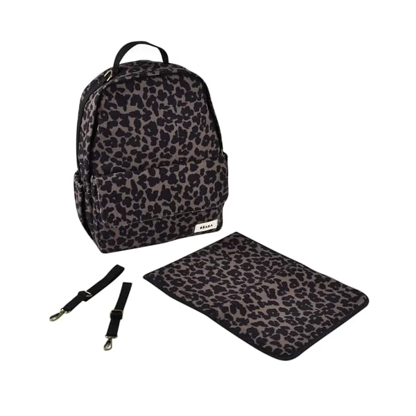 BÉABA Baby Changing Backpack Tokyo 21L – Unisex Diaper Bag for Mom and Dad, 9 Pockets, Insulated Bottle Pocket, Stroller Clips, Padded Changing Mat – Leopard