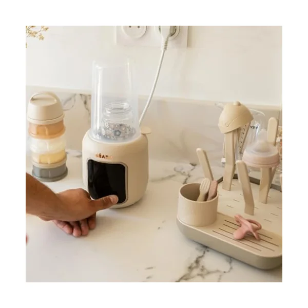 BÉABA Multi Milk Bottle Warmer & Sterilizer, Heats Breast Milk & Formula, 5 Functions: Water Bath, Baby Food, Defrost, Quick Mode, Sterilization, Clay, UK Plug