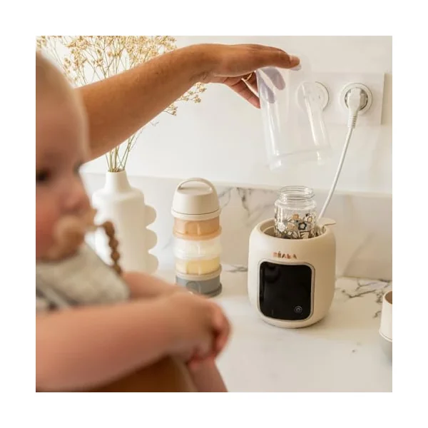 BÉABA Multi Milk Bottle Warmer & Sterilizer, Heats Breast Milk & Formula, 5 Functions: Water Bath, Baby Food, Defrost, Quick Mode, Sterilization, Clay, UK Plug