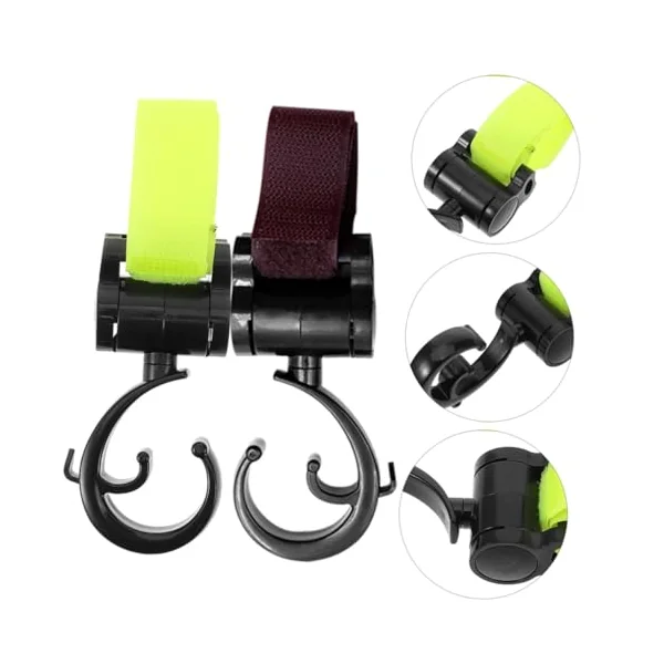 Cabilock 2pcs Versatile Stroller Hanging Hooks with Detachable Strap for Strollers Motorcycles Electric Scooters Compact Lightweight Storage Clips for Bags Umbrellas and Groceries