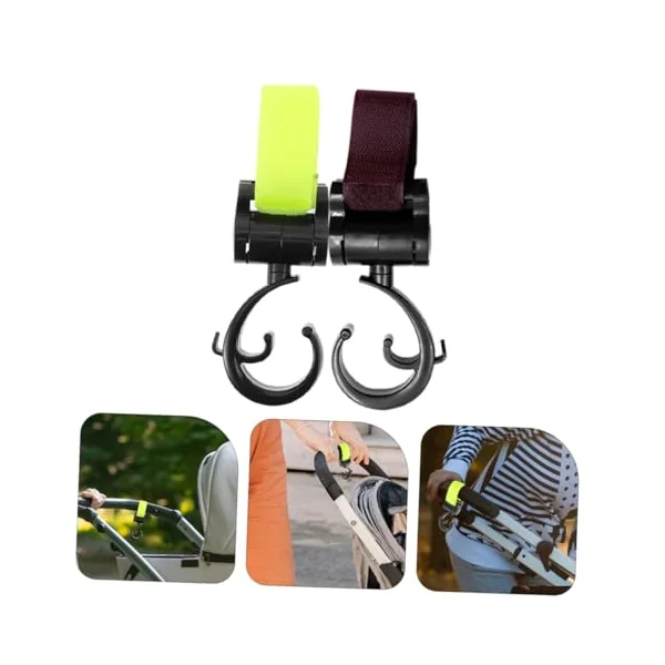 Cabilock 2pcs Versatile Stroller Hanging Hooks with Detachable Strap for Strollers Motorcycles Electric Scooters Compact Lightweight Storage Clips for Bags Umbrellas and Groceries