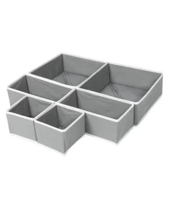 Cabilock 6pcs Drawer Style Non Woven Storage Boxes with Dividers | Large Capacity, Grey White Set, Seasonal Home Organization, for Socks and Baby Clothes