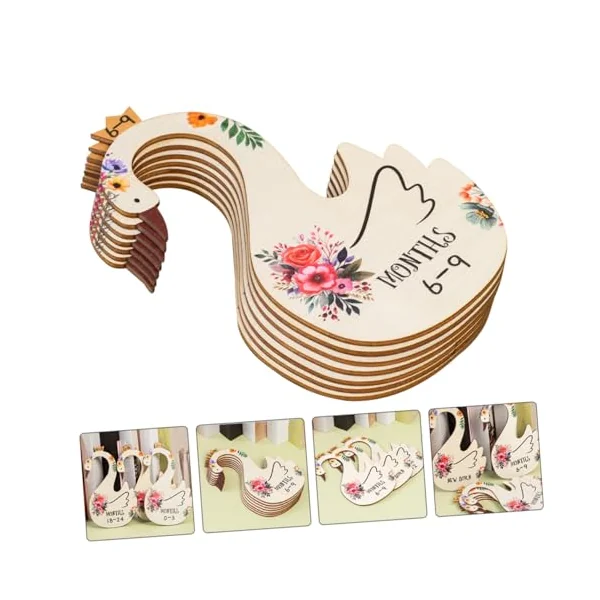 Cabilock 7pcs Wooden Baby Clothes Dividers for Closet Organizers with Month Information, Cartoon Bird Illustration, for Baby Nursery Storage and Wardrobe Organisation