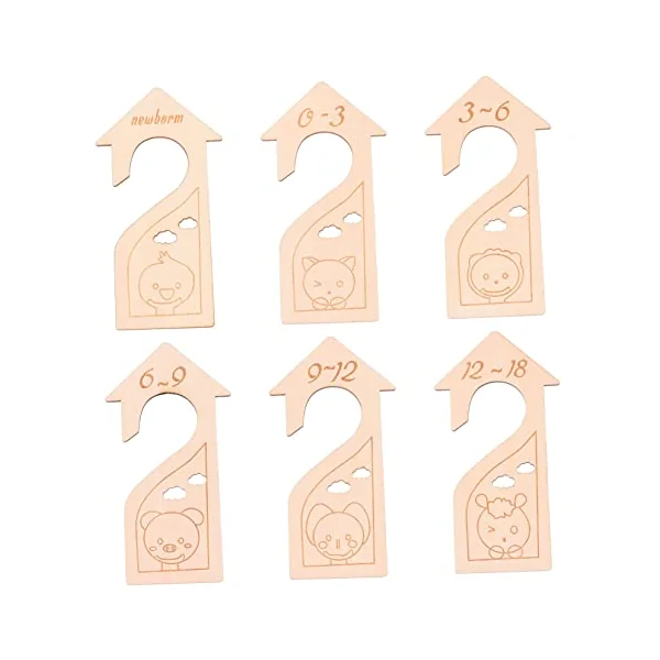 Cabilock Baby Closet Organizer 6Pcs Newborn to 18M Size Dividers Wooden Clothes Divider Set Hanging Organizer for Wardrobe