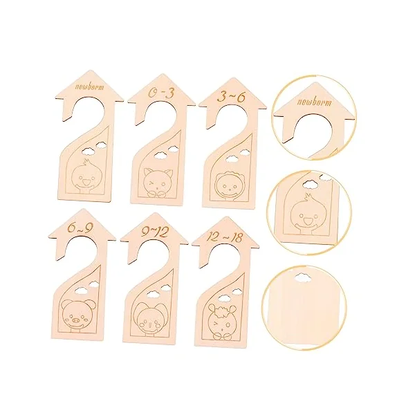 Cabilock Baby Closet Organizer 6Pcs Newborn to 18M Size Dividers Wooden Clothes Divider Set Hanging Organizer for Wardrobe