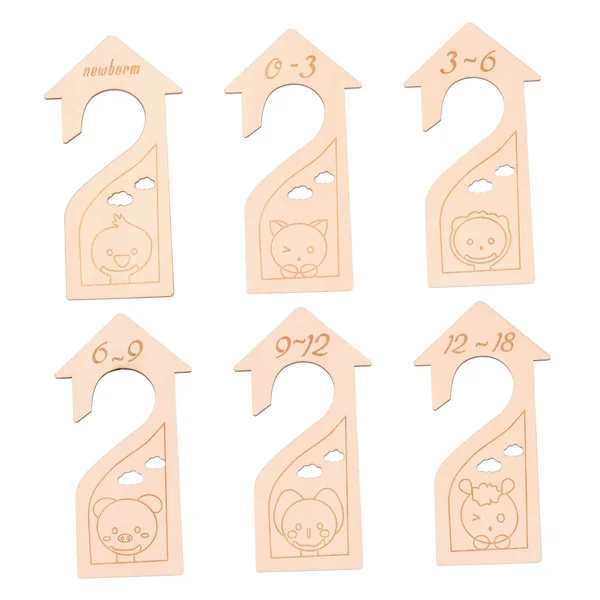 Cabilock Baby Closet Organizer 6Pcs Newborn to 18M Size Dividers Wooden Clothes Divider Set Hanging Organizer for Wardrobe