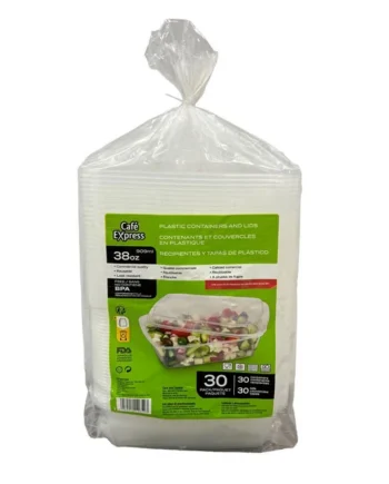 Cafe Express Plastic Containers and Lids 38oz, 30 Pack