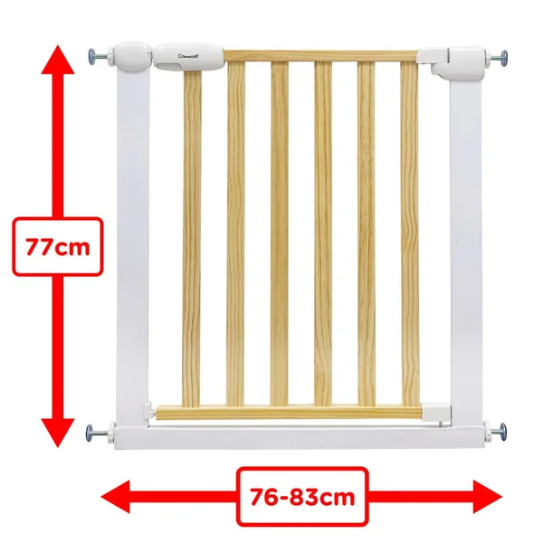 Callowesse Design Wood & Metal Pressure Fit Baby & Toddler Door & Stair Safety Gate | 76-83cm x H77cm - White