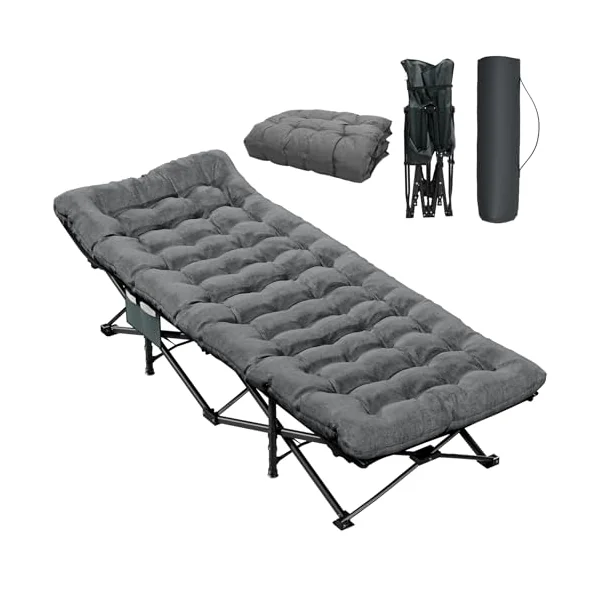 Camping Cot with Mattress, 75" L x 28" W Portable Folding Camp Bed for Adults, Camping Bed with Carry Bag for Travel Tents, Spare Beds, Maximum Weight Capacity 450 lbs