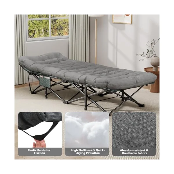 Camping Cot with Mattress, 75" L x 28" W Portable Folding Camp Bed for Adults, Camping Bed with Carry Bag for Travel Tents, Spare Beds, Maximum Weight Capacity 450 lbs