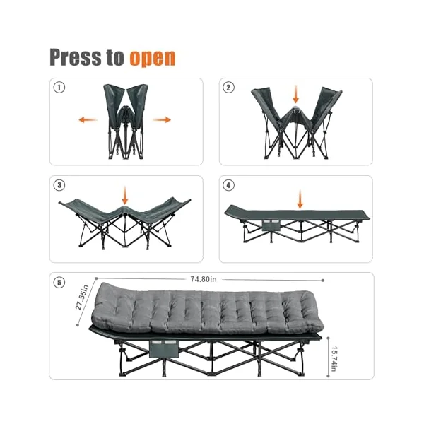 Camping Cot with Mattress, 75" L x 28" W Portable Folding Camp Bed for Adults, Camping Bed with Carry Bag for Travel Tents, Spare Beds, Maximum Weight Capacity 450 lbs