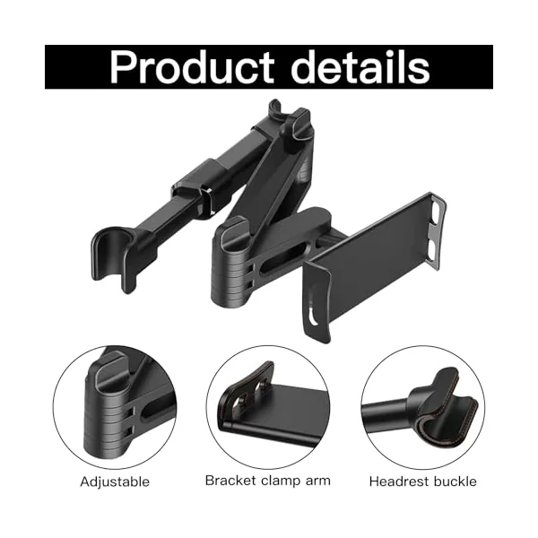Car Headrest Mount, 360°Rotating Car Seat Mounts Phone & Tablet, Car Tablet Holder for 4-10.6 Inch Devices(Black)