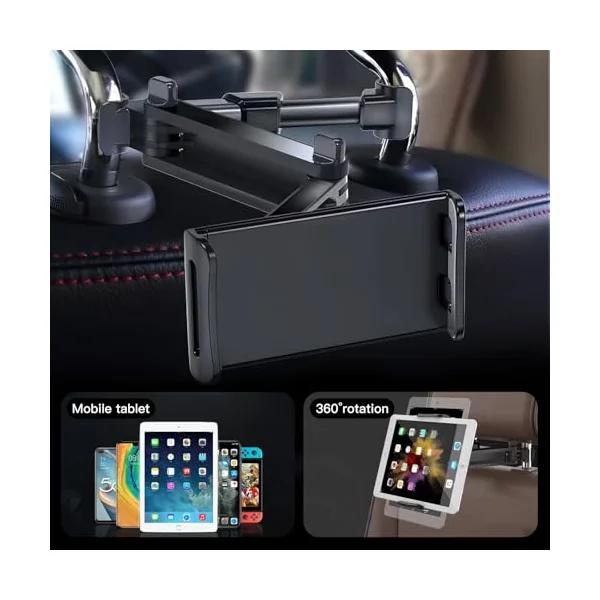 Car Headrest Mount, 360°Rotating Car Seat Mounts Phone & Tablet, Car Tablet Holder for 4-10.6 Inch Devices(Black)