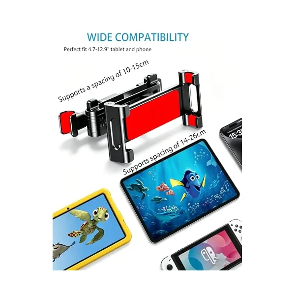 Car Headrest Tablet Mount for Mercedes-Benz C 260 L 2018-2026, 360° Rotating Backseat Car Tablet Holder, with 4.7-12.9" Tablets, IPad, Smartphones & Game Consoles,Red