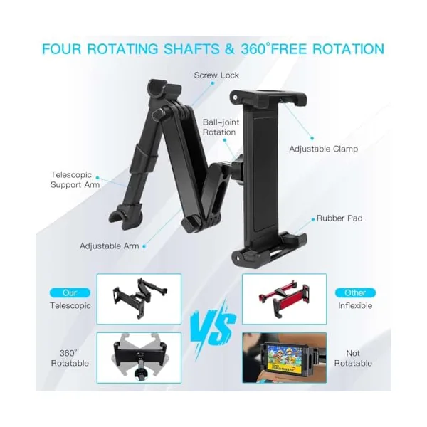 Car Headrest Tablet Mount for Mercedes-Benz C 260 L 2018-2026, 360° Rotating Backseat Car Tablet Holder, with 4.7-12.9" Tablets, IPad, Smartphones & Game Consoles,Red