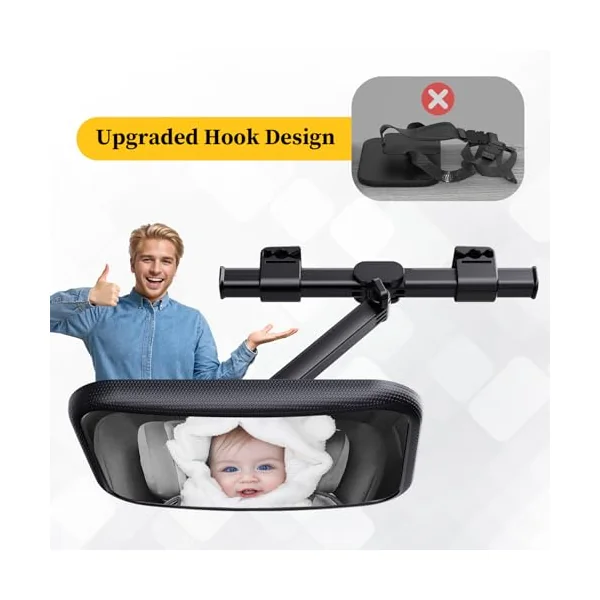 Car Seat Mirror for Baby Rear Facing - Adjustable Infant Safety Back Mirrors with Hook Clip, Wide View and Shatterproof Cars Backseat Accessories