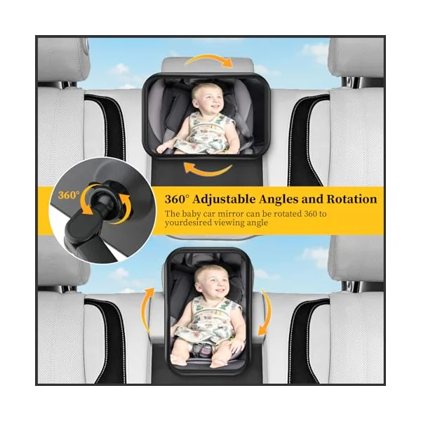 Car Seat Mirror for Baby Rear Facing - Adjustable Infant Safety Back Mirrors with Hook Clip, Wide View and Shatterproof Cars Backseat Accessories
