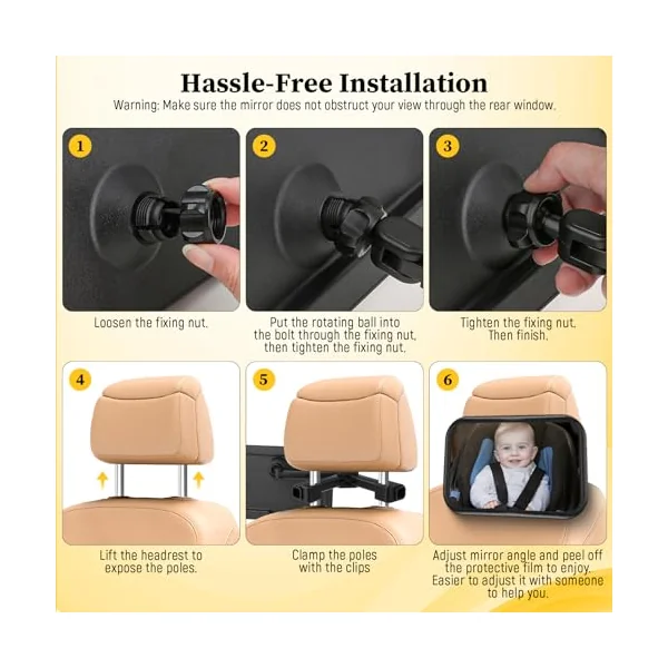 Car Seat Mirror for Baby Rear Facing - Adjustable Infant Safety Back Mirrors with Hook Clip, Wide View and Shatterproof Cars Backseat Accessories