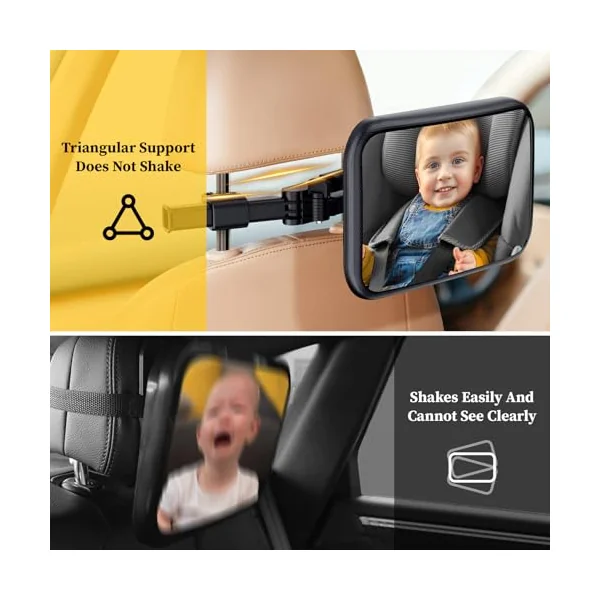 Car Seat Mirror for Baby Rear Facing - Adjustable Infant Safety Back Mirrors with Hook Clip, Wide View and Shatterproof Cars Backseat Accessories