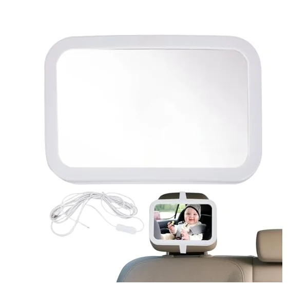 Car Seat Mirror for Rear Facing LED Safety Rearview Observation Glass | Dimmable USB Backseat Car Interior Mirror for Travel Dash Road Trip Daily Commuting