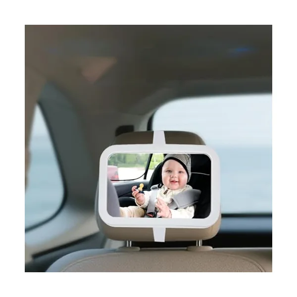 Car Seat Mirror for Rear Facing LED Safety Rearview Observation Glass | Dimmable USB Backseat Car Interior Mirror for Travel Dash Road Trip Daily Commuting