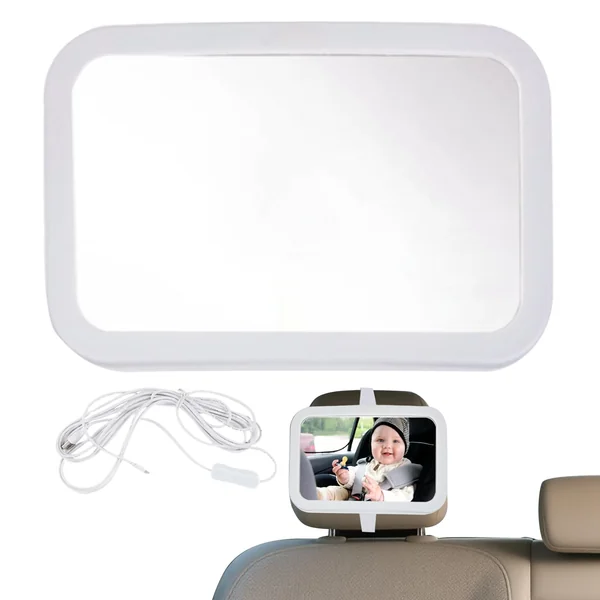 Car Seat Mirror for Rear Facing LED Safety Rearview Observation Glass | Dimmable USB Backseat Car Interior Mirror for Travel Dash Road Trip Daily Commuting